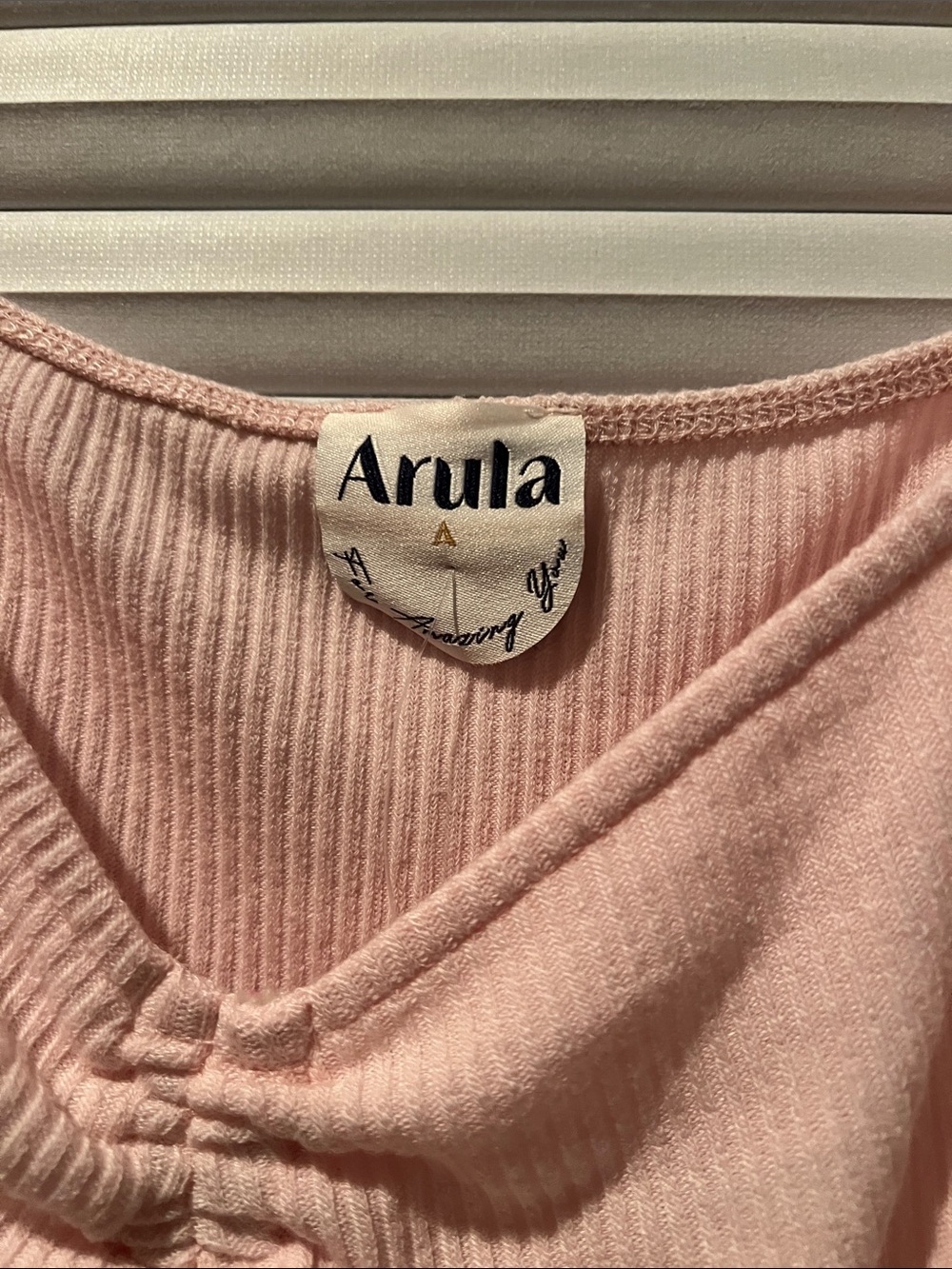 ARULA Blush Ribbed Drawstring Peplum Top - Picture 3 of 6